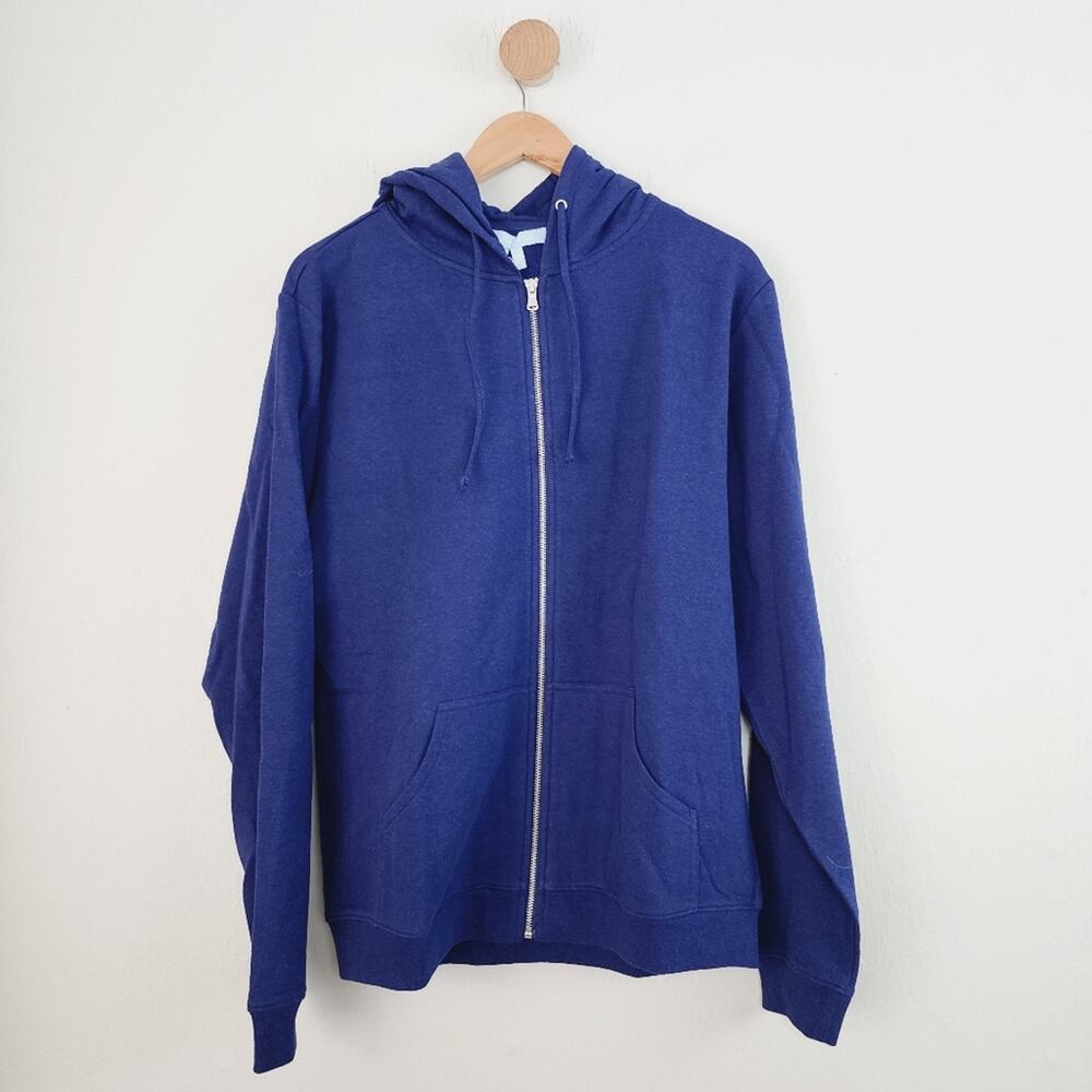 Hill House Home Teddy Zip Up Hooded Jacket Dark Navy Blue Fleece Cozy Sweater S